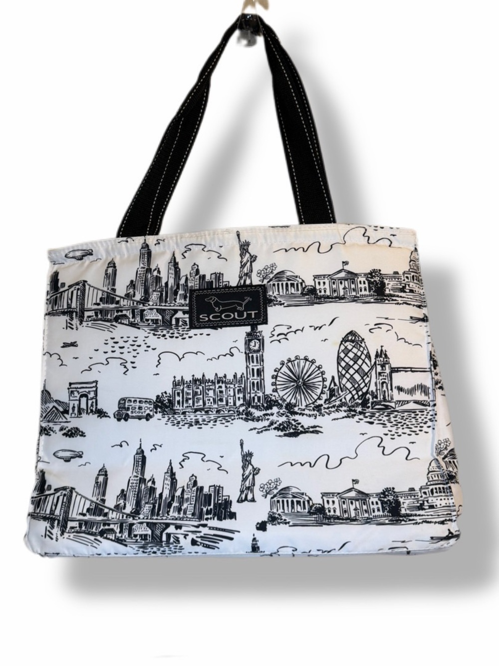 SCOUT Insulated Cooler Tote Bag Black White City Landmark Print Zip Top